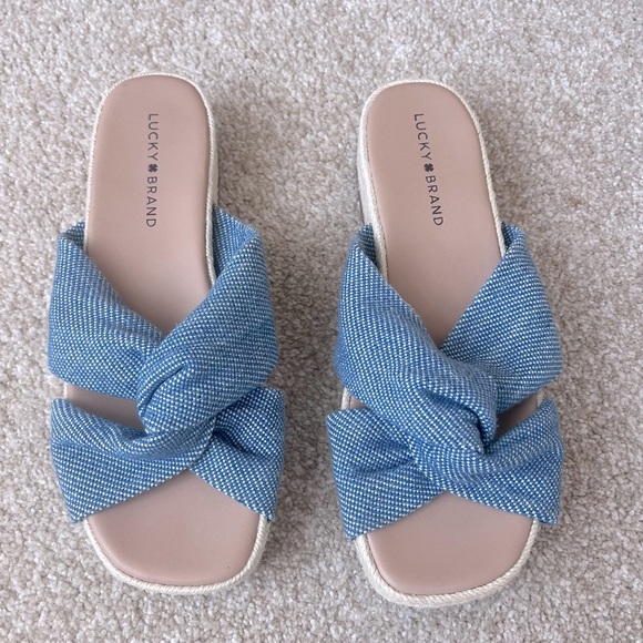 Lucky Brand Denim Blue Twist Slide Espadrille Sandals Women's Size 9 - Picture 1 of 11